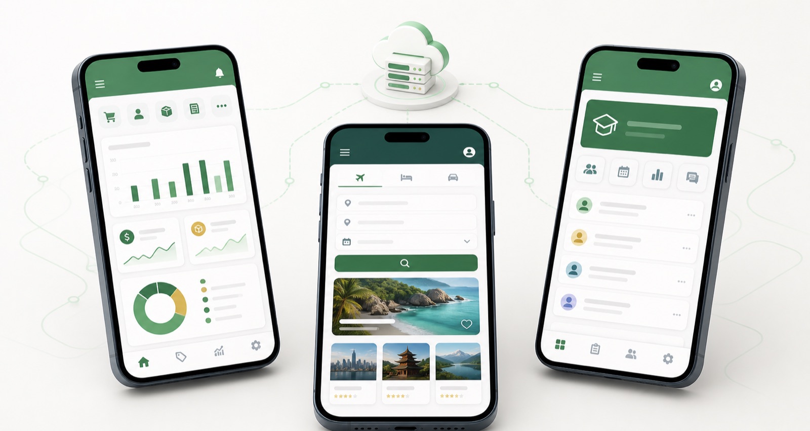 React Native POS, travel booking and education mobile apps connected to a Laravel backend